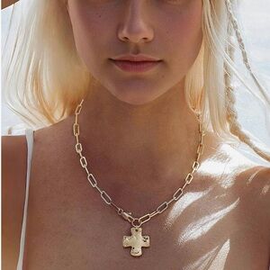 14K Gold Paperclip Chain Cross Pendant Necklace Chunky Statement Choker Dainty